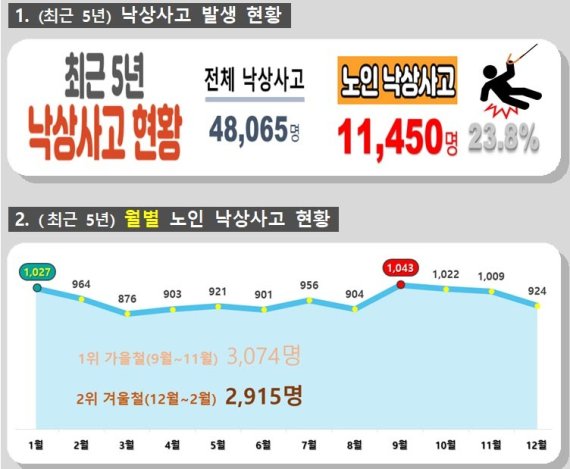제주 노인 낙상 사고 발생 현황. ⓒ그래픽 제주 소방안전본부 제공 2021년 12월 20일