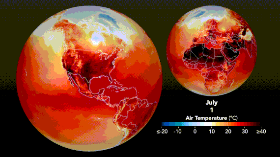 NASA에서 공개한 지구 서반구의 7월 한 달 간 기온 변화. @NASA GEOS