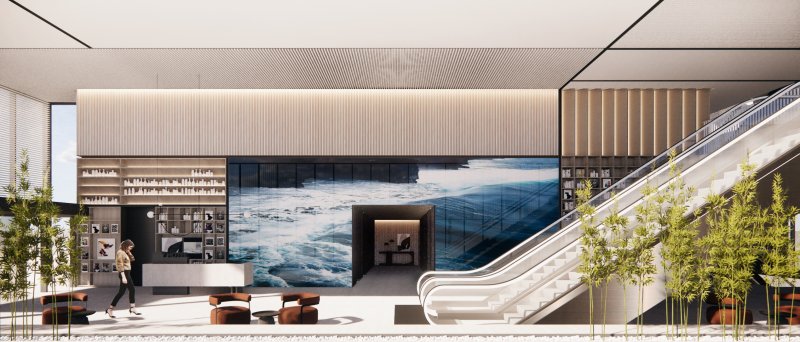 로카우스 호텔 용산의 1층 로비. 한쪽 벽면을 채운 디스플레이가 눈에 띈다. ⓒ사진 뉴시스