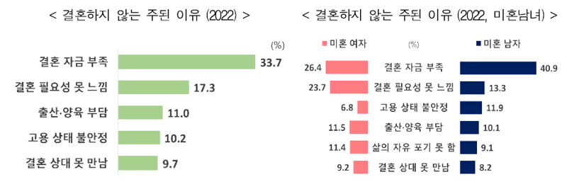 「사회조사」로 살펴본 청년의 의식변화 내 '결혼하지 않는 주된 이유' 그래프 ⓒ그래픽 통계청 제공