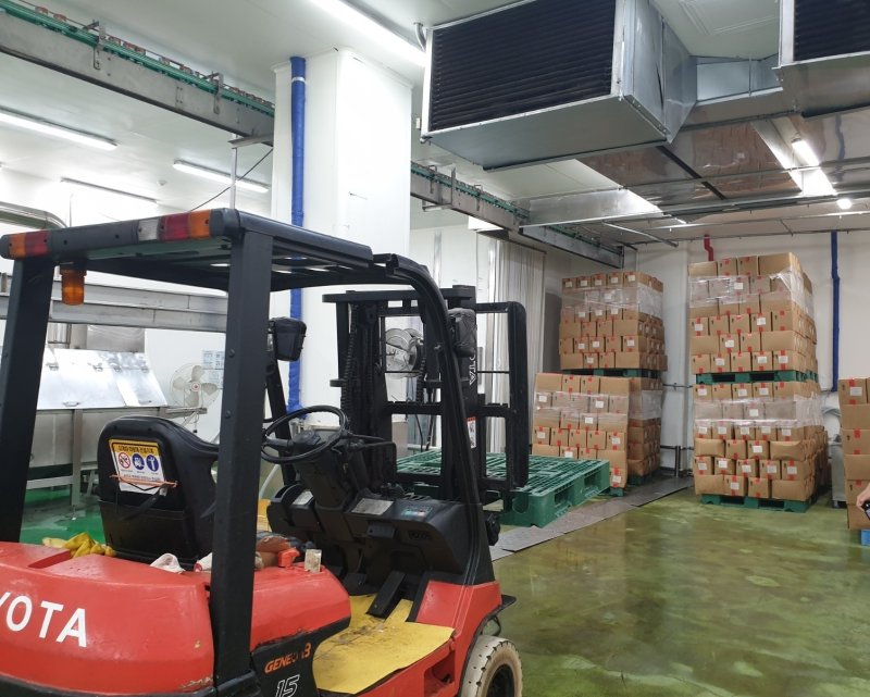 부산 사하구 한 식품공장에서 지게차 리프트에 올라 열풍기를 점검하던 70대 작업자가 리프트에 끼여 숨지는 사고가 발생했다. ⓒ사진 부산경찰청 제공, 뉴스1