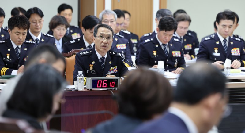 유재성 경찰청장 직무대행이 17일 서울 서대문구 경찰청에서 열린 국회 행정안전위원회 경찰청 국정감사에서 의원들 질의에 답변하고 있다. 2025.10.17/뉴스1